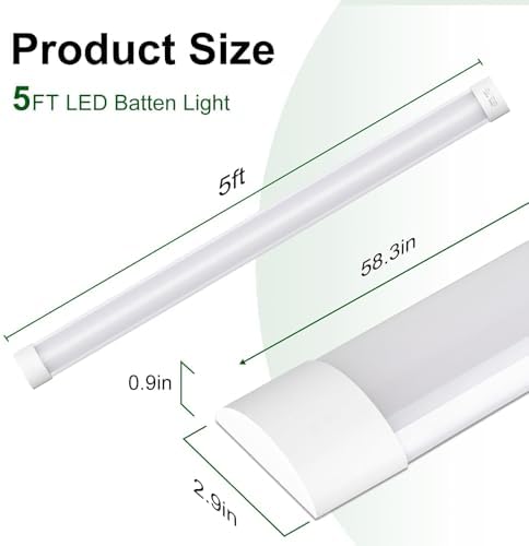 muzha 4 Packs LED Batten Lights，PC Body， 5FT 50W 4000k 5000lm,Low Profile Wall or Ceiling Surface Mounted Fitting for Home/Workshop/Office/School Restaurant (5FT)