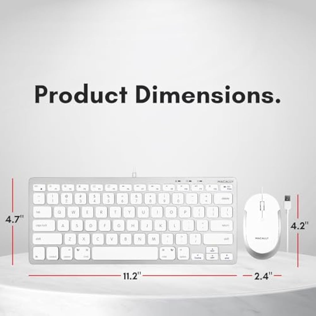 Macally USB Wired Keyboard and Mouse Combo for Mac and PC - Save Space with a Compact Small Mac Keyboard and Mouse for MacBook Pro/Air, iMac, Mac Mini/Pro - Compatible Apple Keyboard and Mouse