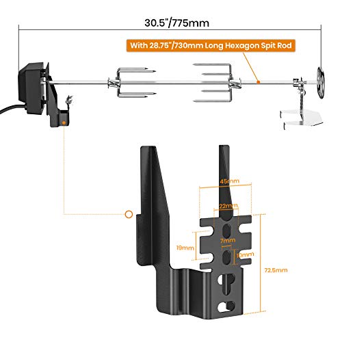 onlyfire BRK-6057 Universal Rotisserie Kit with Spit Rod Supports for Almost BBQ Grill, 4W Electric Motor for UK(73cm long)