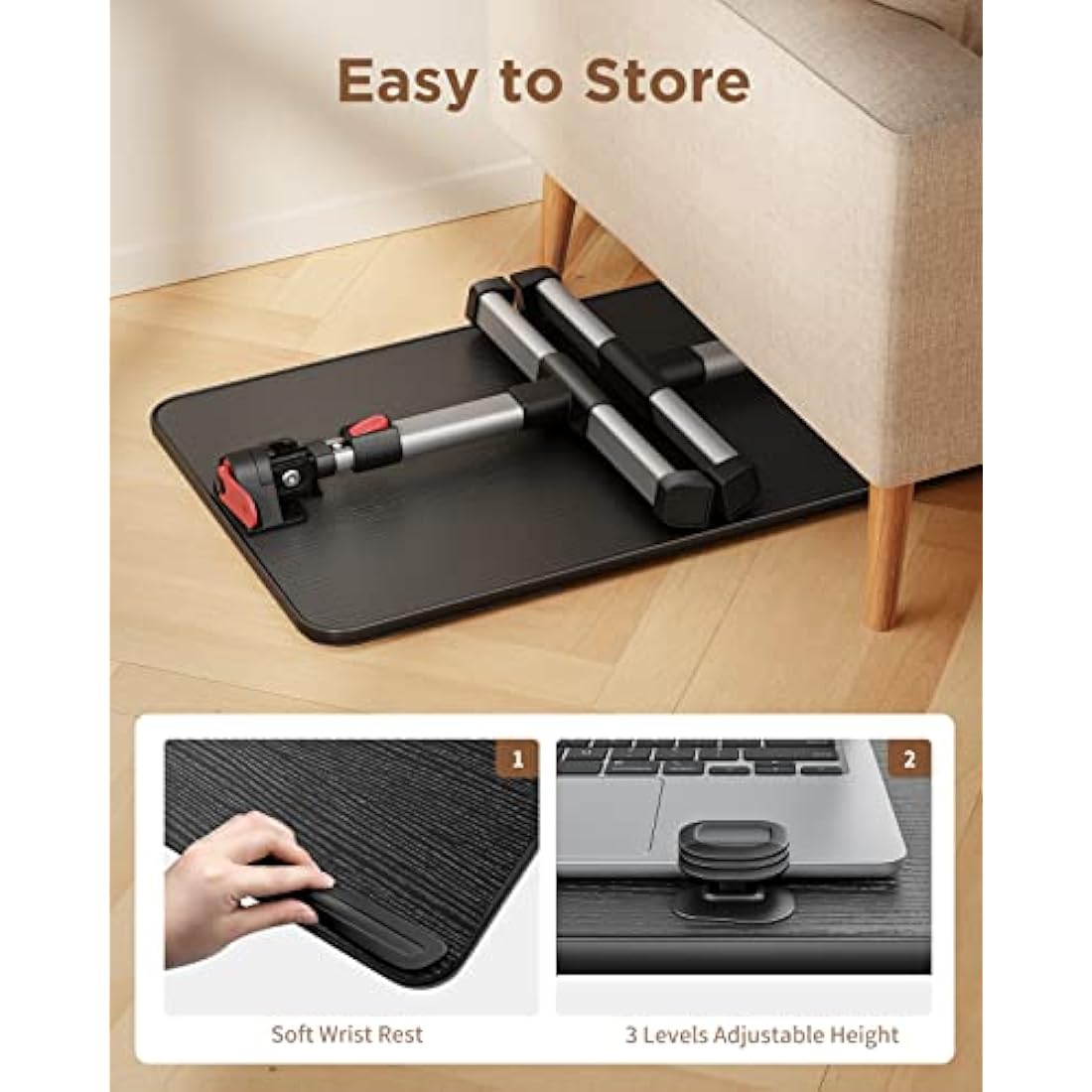 SAIJI Table, Height Adjustable Bed Table, with 4 Adjustable Angles, Foldable Laptop Desk, for Sofa Couch Floor Work Study Reading Writing Breakfast, Fits up to 17'' Laptop (60 x 33 cm, Black)