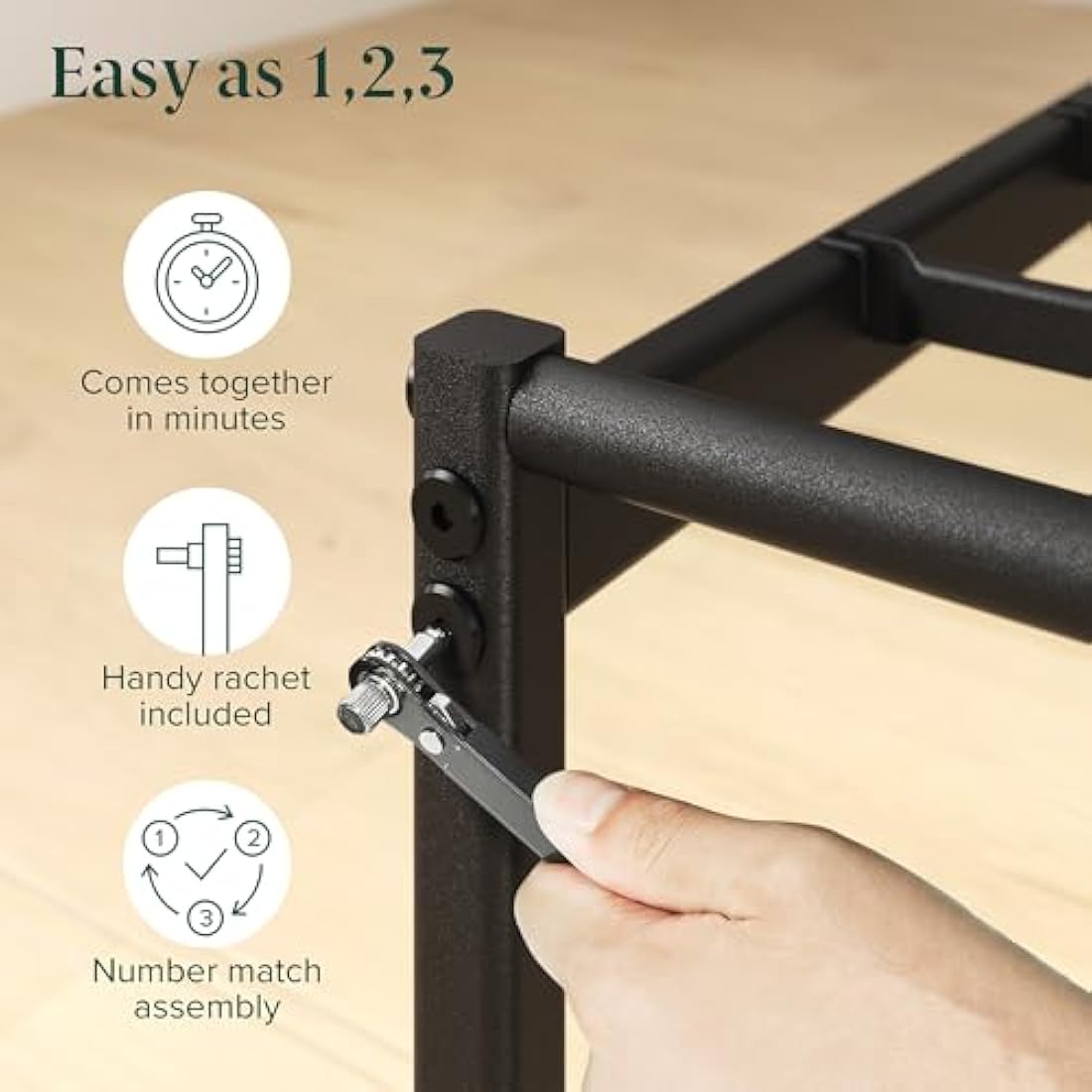 ZINUS Elias Single Bed Frame – Bed 90x190 cm – 30cm Height –Metal Bed Frame with Headboard – Platform bed frame with steel slat support – Clearance under the bed - Easy Assembly – Black