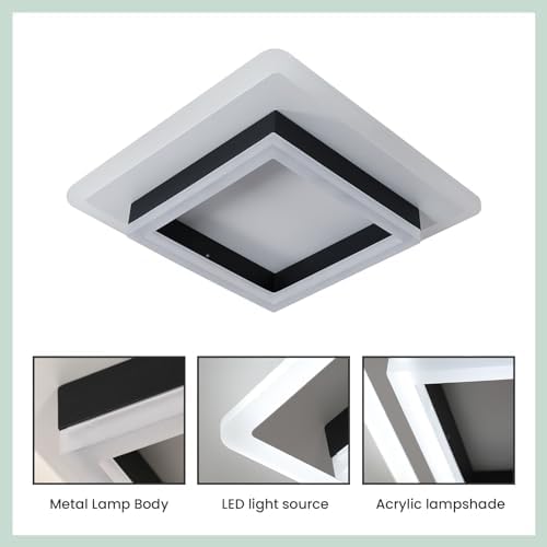 Modern LED Ceiling Lamp, Square LED Lights for Bedroom, Hallway, Office, Kitchen, Living Room - Cold White 6500K