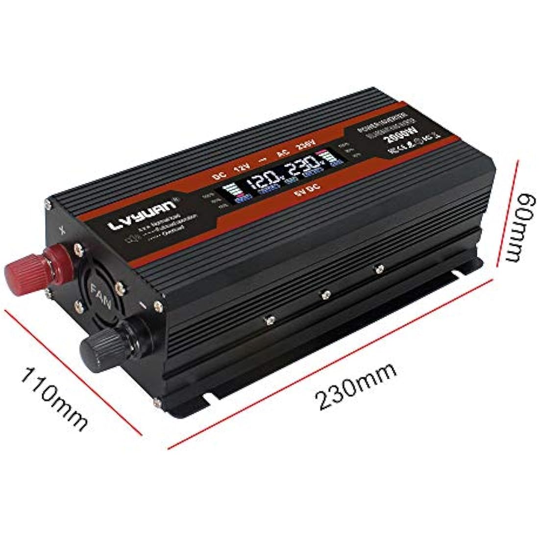 Cantonape 1000W Power Inverter DC 12V to 230V 240V AC Car Converter 12V Inverter with 12v Cigarette Lighter, 2 USB, universal Sockets Car Adapter and LCD Display, (peak 2000W<10ms)