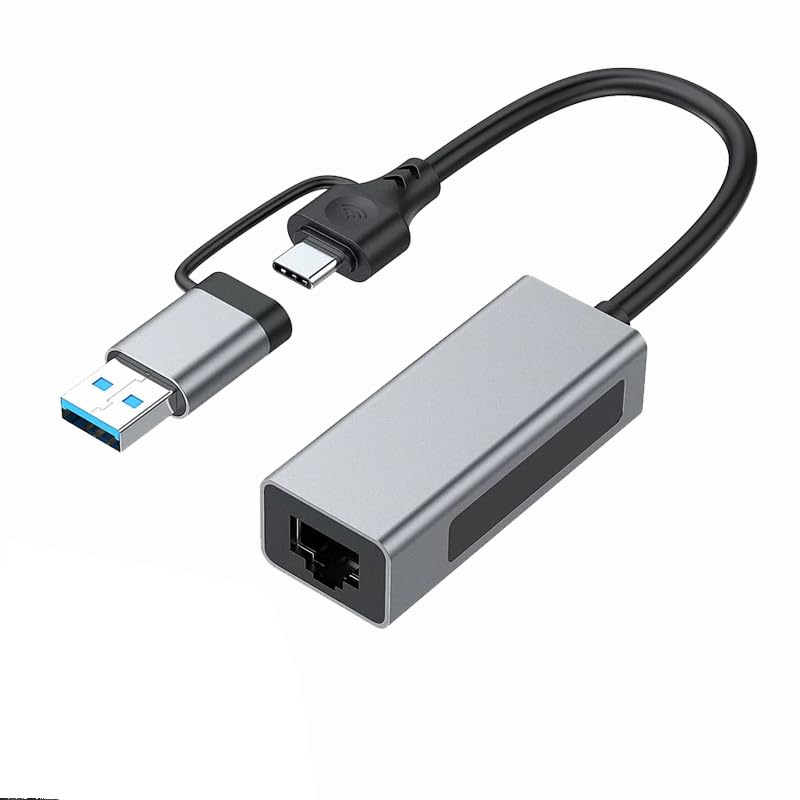 2.5G USB 3.1 Ethernet Adapter, 2-in-1 USB-A/USB-C to 2.5Gbps Ethernet Adapter, USB 3.1 to RJ45 Network Converter for PC Laptop Windows Mac OS Linux