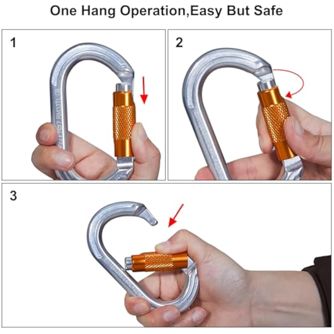 Climbing Carabiners, Auto Locking Carabiner Clips Heavy Duty for Rock Climbing, Camping, Dog Leash, Hammock, Swing, Water Bottle