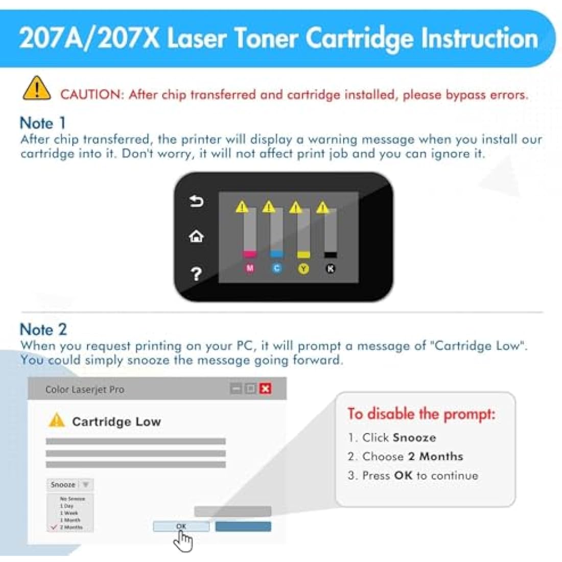 4-Pack 207X 207A Toner Cartridges Multipack Compatible for HP 207X 207A Color Laserjet Pro MFP M283fdw M255dw M282nw M283fdn M255nw W2210X W2211X W2212X W2213X - Black Cyan Yellow Magenta