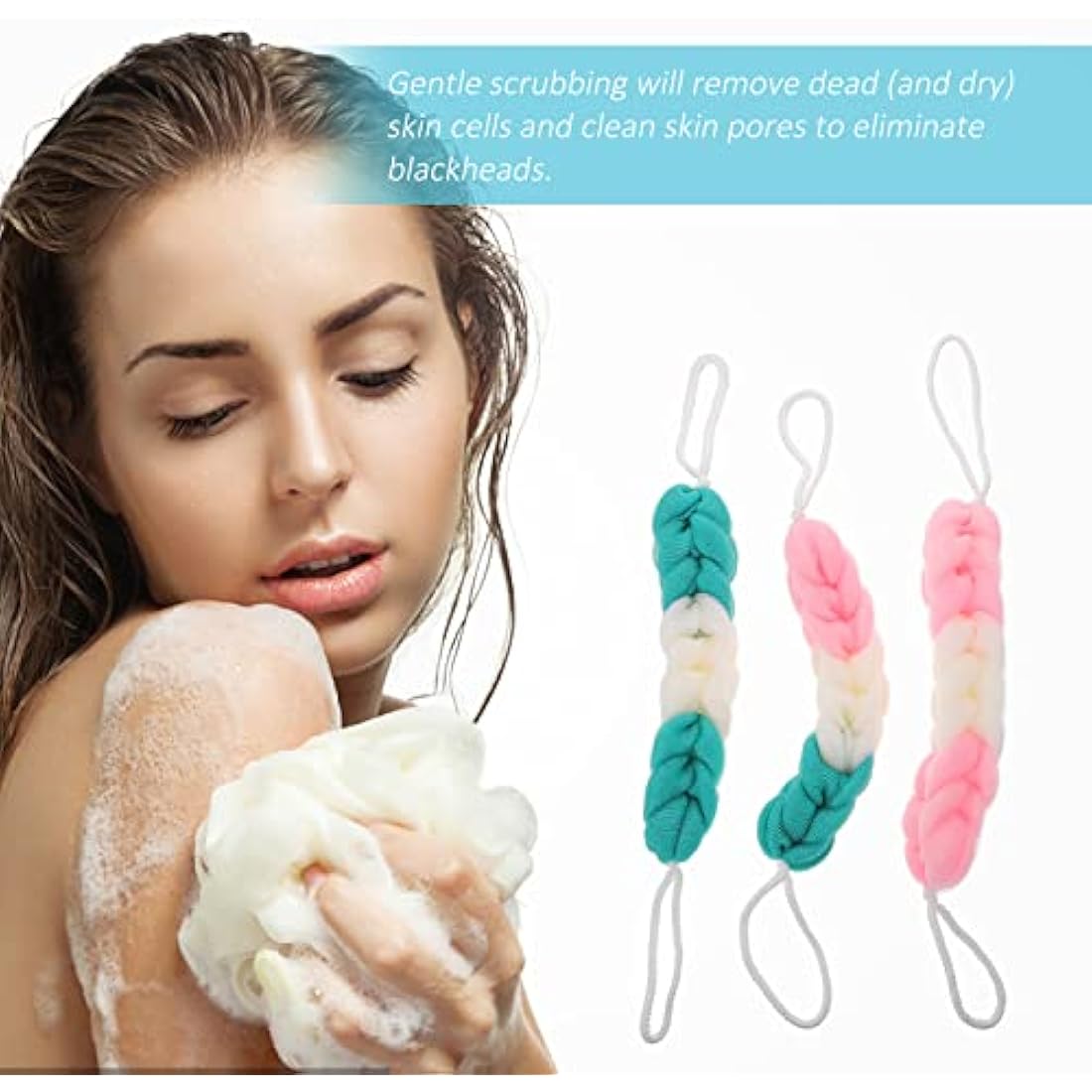 ROSENICE 3pcs Bath Shower Mesh Puff Sponge Back Scrubber Exfoliating Loofah (Random Color)