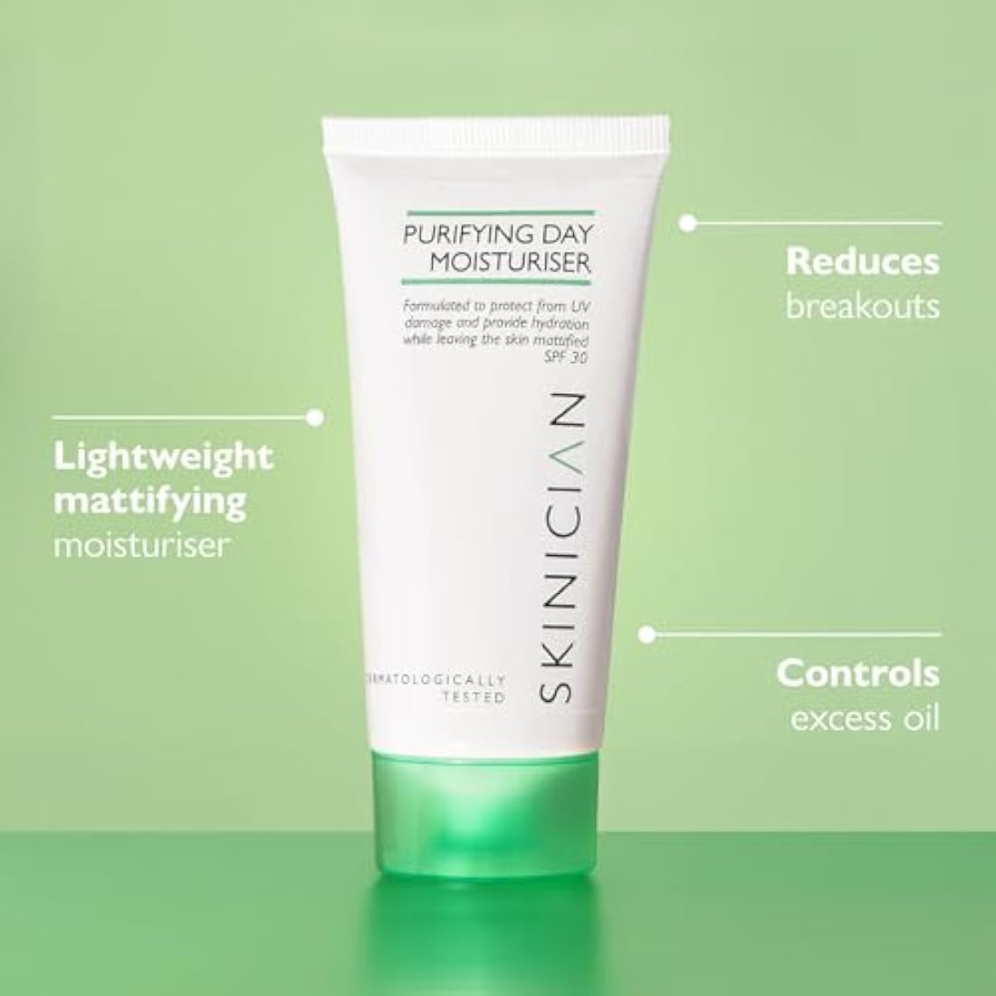 SKINICIAN Purifying Day Moisturiser SPF30 - Lightweight Moisturising Face Cream for Oily Skin - Mattifying Lotion - Anti-Wrinkle Face Moisturiser - Hydrating Formula Suitable for Problem Skin (50ml)