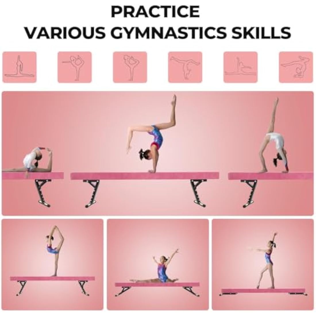 SportBob Gymnastics Beam 8ft High and Low Floor Balance Beam with 5 heights Adjustable, Gymnastics Balance Beam for Kids Children Girls Training, Home Gym Equipment for All Gymnastic