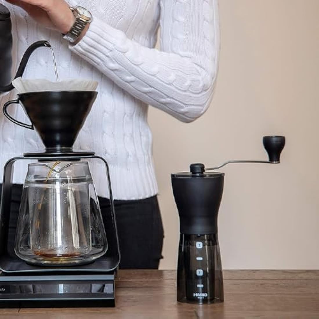 Hario, Transparent Black Mini Mill Plus | Compact & Adjustable Hand Coffee Grinder with Ceramic Burrs, Plastic,24g