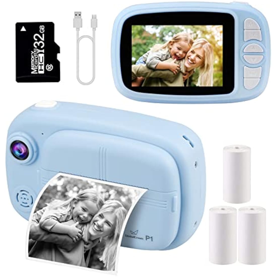 GlobalCrown Kids Camera Instant Print,3.5 Inch Screen Video Child Digital Kids Instant Camera Photo Gifts for Boys Girls (Included 4 Rolls of Printing Paper and 32GB Card)