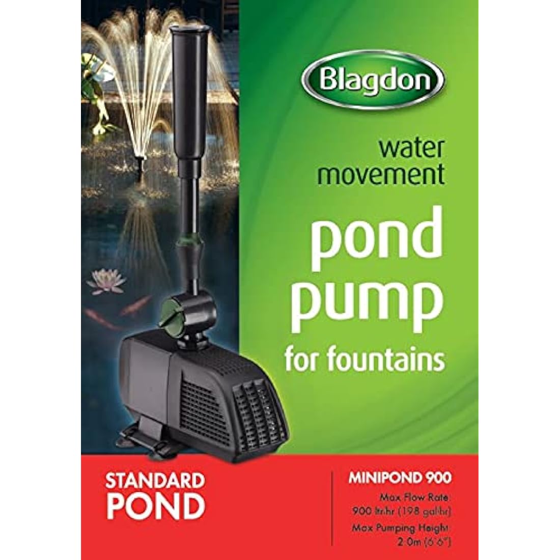 Blagdon Minipond Pond Pump 900 (to Run Fountains for Standard Ponds up to 2250 Litre), 3 Fountain Heads,Black