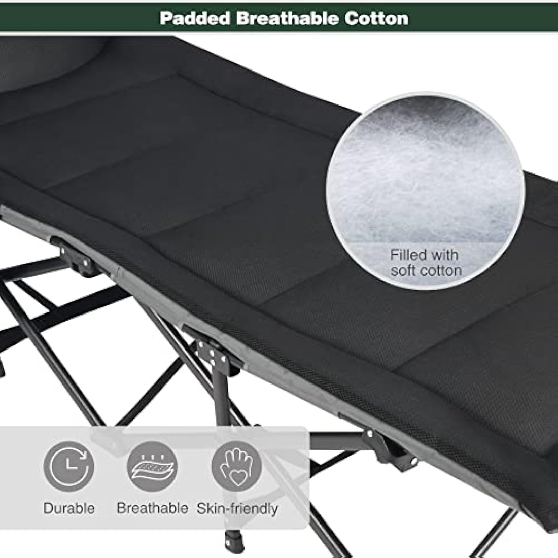 REDCAMP XXL Oversized Camp Bed for adults 500lbs with Cushion and Pillow,29.5" Extra Wide Heavy Duty Sturdy Folding Camping Bed Portable, Stronge Thicker Tubes Sleeping Cot Outdoor Travel Office