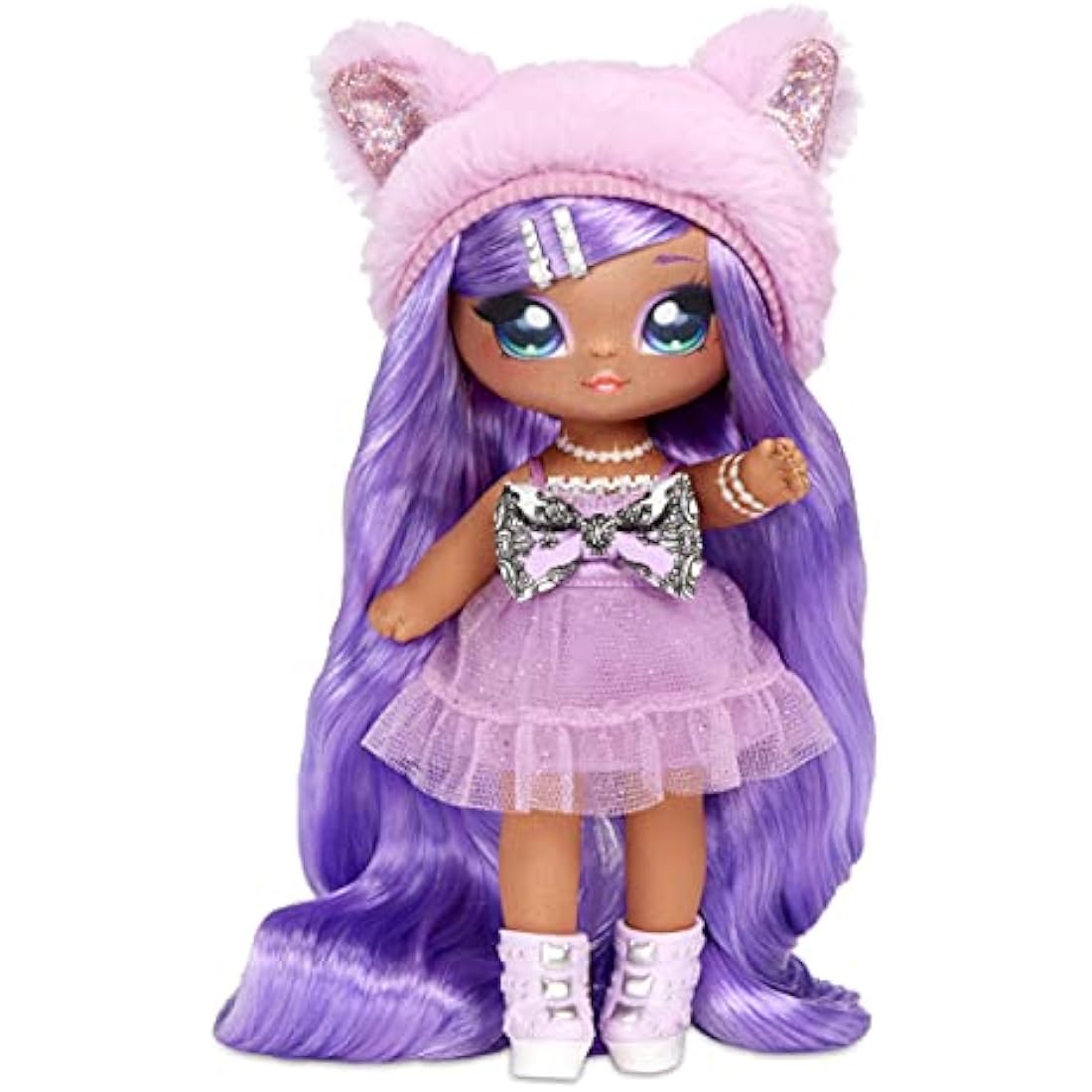 Na Na Na Surprise Family Soft Doll Set of 3 with 2 Fashion Dolls and 1 Pet - Toys for Kids - Lavender Kitty with Long Hair Dolls, 12 Removable Accessories and Outfits, and Adorable Plush Pet Cat