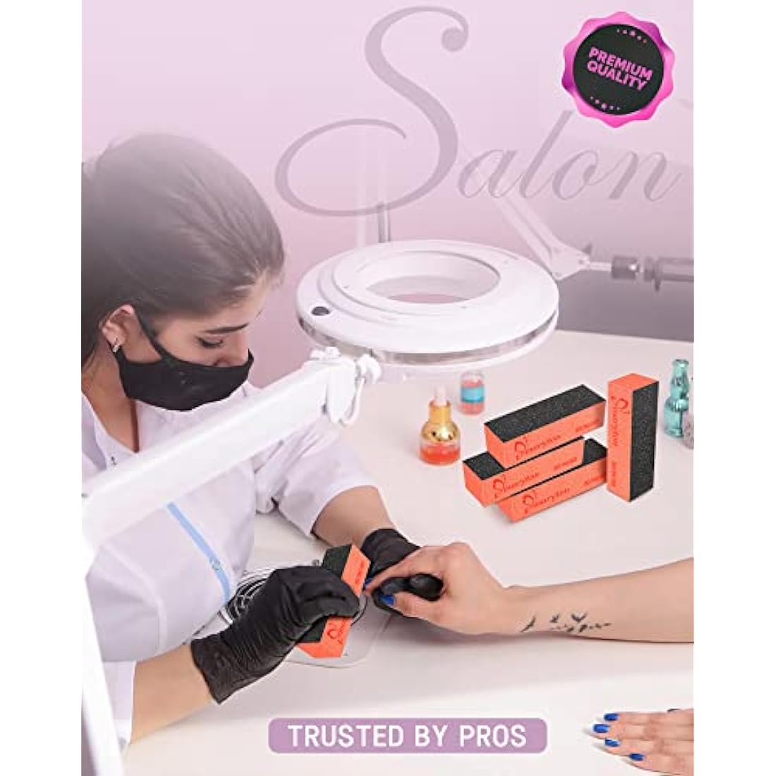 Maryton Sanding Blocks, 80/80 Grit Buffer Files for Acrylic Nails Kit Manicure Tool 10 PCS (Black Orange)