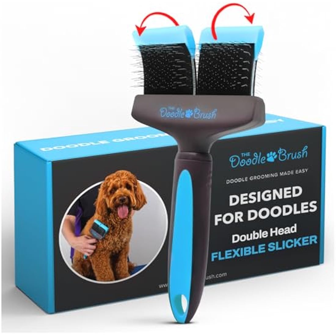 The Doodle Brush - Slicker Dog Brushes for Grooming Long Haired Dogs, Flexible Dog Grooming Brush Set for Cavapoo, Poodle Comb, Labradoodle, Goldendoodle, Cockapoo Gifts - Double Head Detangler