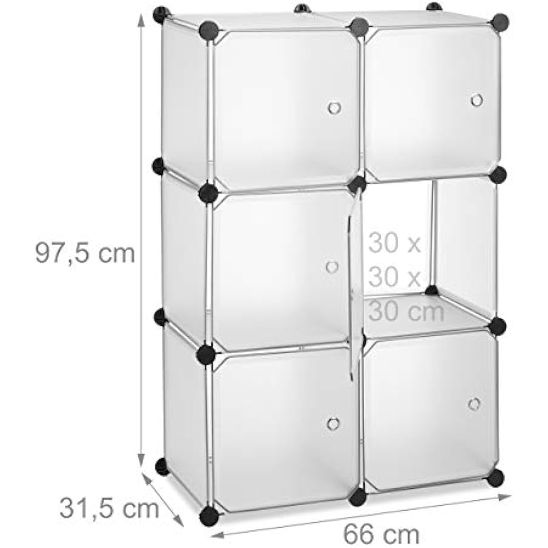 Relaxdays Shelving System with 6 Doors, DIY, Cubes, Handles, Partition, Plastic, HWD: 97.5x66x32 cm, Transparent