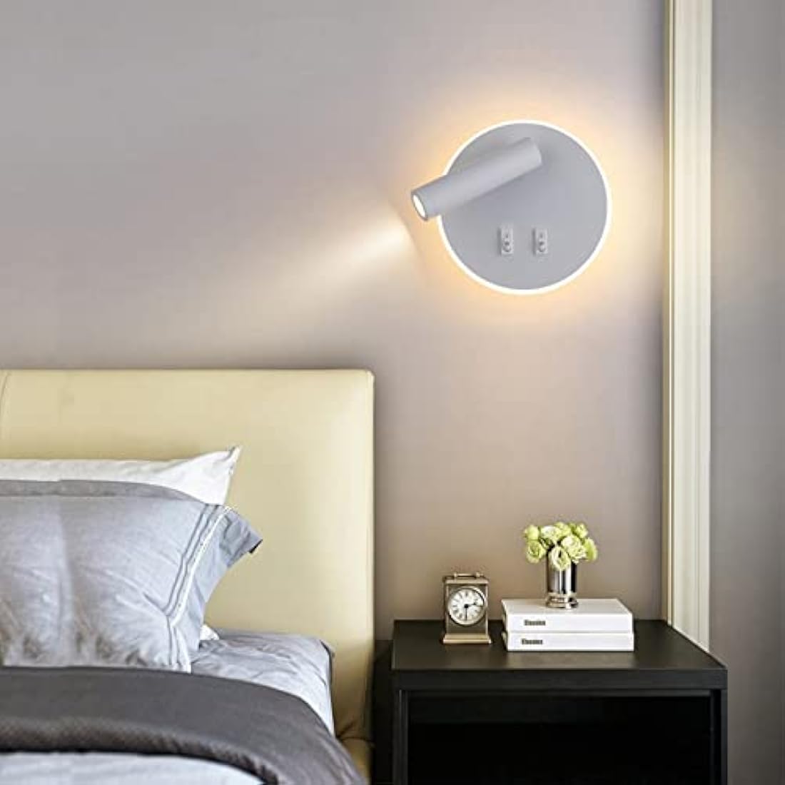 uksunvi LED Wall Mounted Lamp,Bedside Reading Wall Light,12W LED Wall Lamp, Adjustable Spotlight （3W +9W 3000K Warm Light） (White Round)