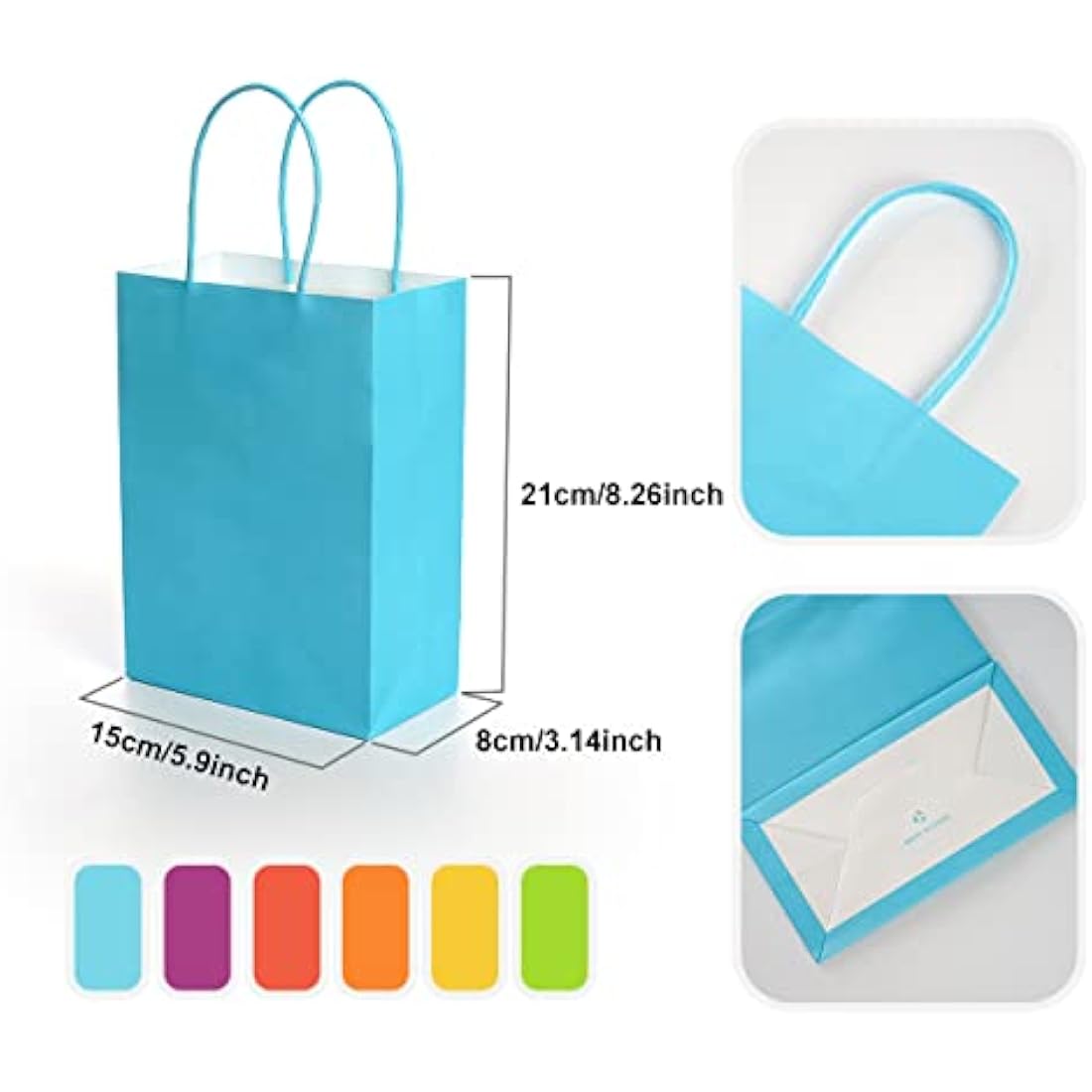 NADSSJL 30 Pcs Paper Party Bags, Gift and Sweet Bags with Handles, Kraft Bags with Stickers, Paper Party Bags for Kids Party, Celebrations, Baby Shower, Birthday, Halloween, Christmas -15 x 8 x 21 cm
