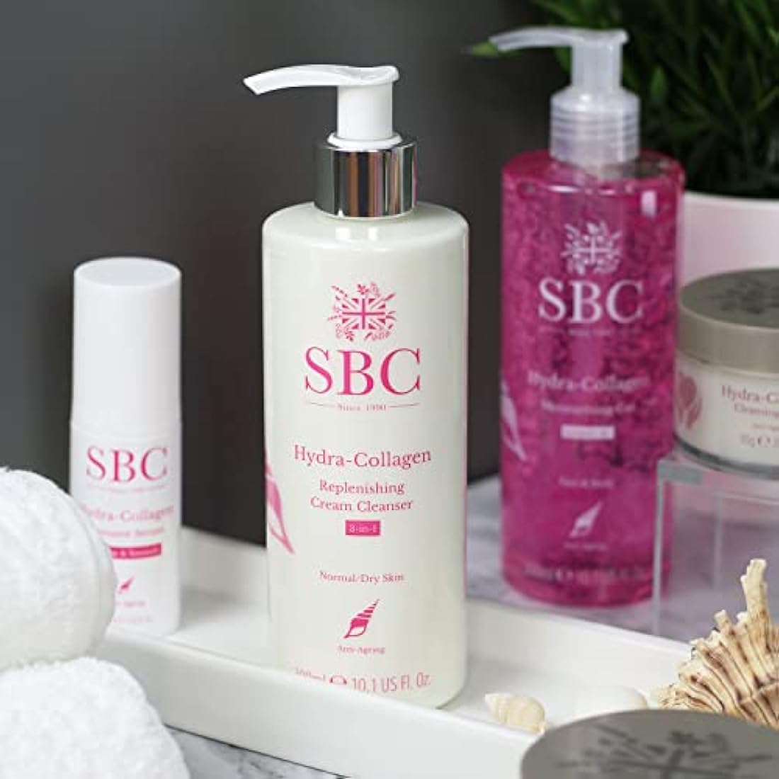 SBC Skincare Hydra-Collagen Replenishing Cream Cleanser with Skin Shammy 300ml, Anti-Ageing Collagen Facial Cleanser, Removes Make-Up, Cleanses, Hydrates
