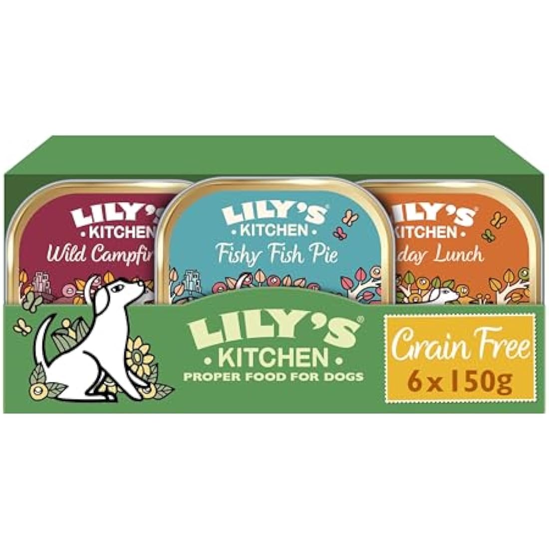 Lily's Kitchen Natural Adult Dog Food Wet Trays - Complete Grain-Free Multipack - Chicken, Fish & Venison (6 Trays x 150g)