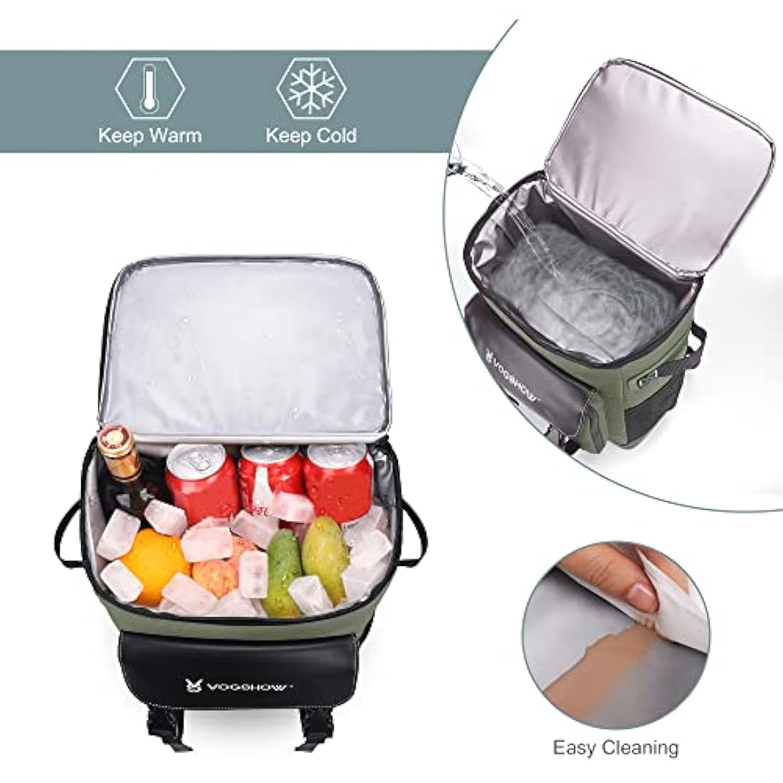 Vogshow 30L Cooler Bag Picnic Backpack Large Capacity Waterproof Cool Bag Rucksack Leakproof Insulated Backpack Cooler for Camping, Party, BBQ, Family Outdoor, Shopping, Beach, Fishing