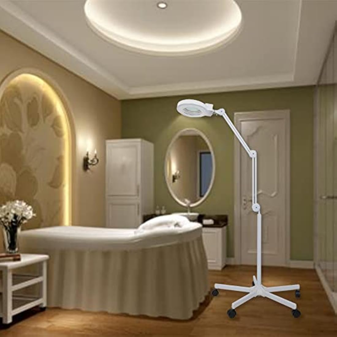 Sanqiao 5X Magnifying Vertical Lamp Floor Stand LED Magnifier Lamp Adjustable Beauty Light Beauty Salon Tattoo Nail Skin White