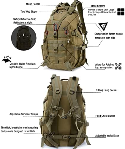 Long Keeper 35L Tactical Backpack - Military Army Backpack Water Resistant, Hiking Camping Cycling Travel Backpack Outdoor Molle Rucksack for Men Women