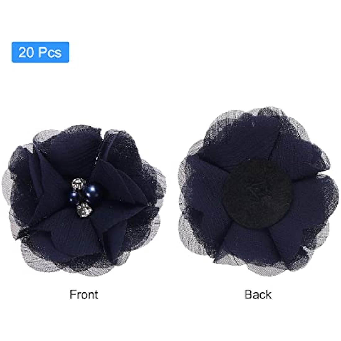 sourcing map Artificial Rhinestone Chiffon Flower Heads, Dark Blue Faux Flowers 2 Inch for DIY Craft Wedding and Party Decoration Pack of 20