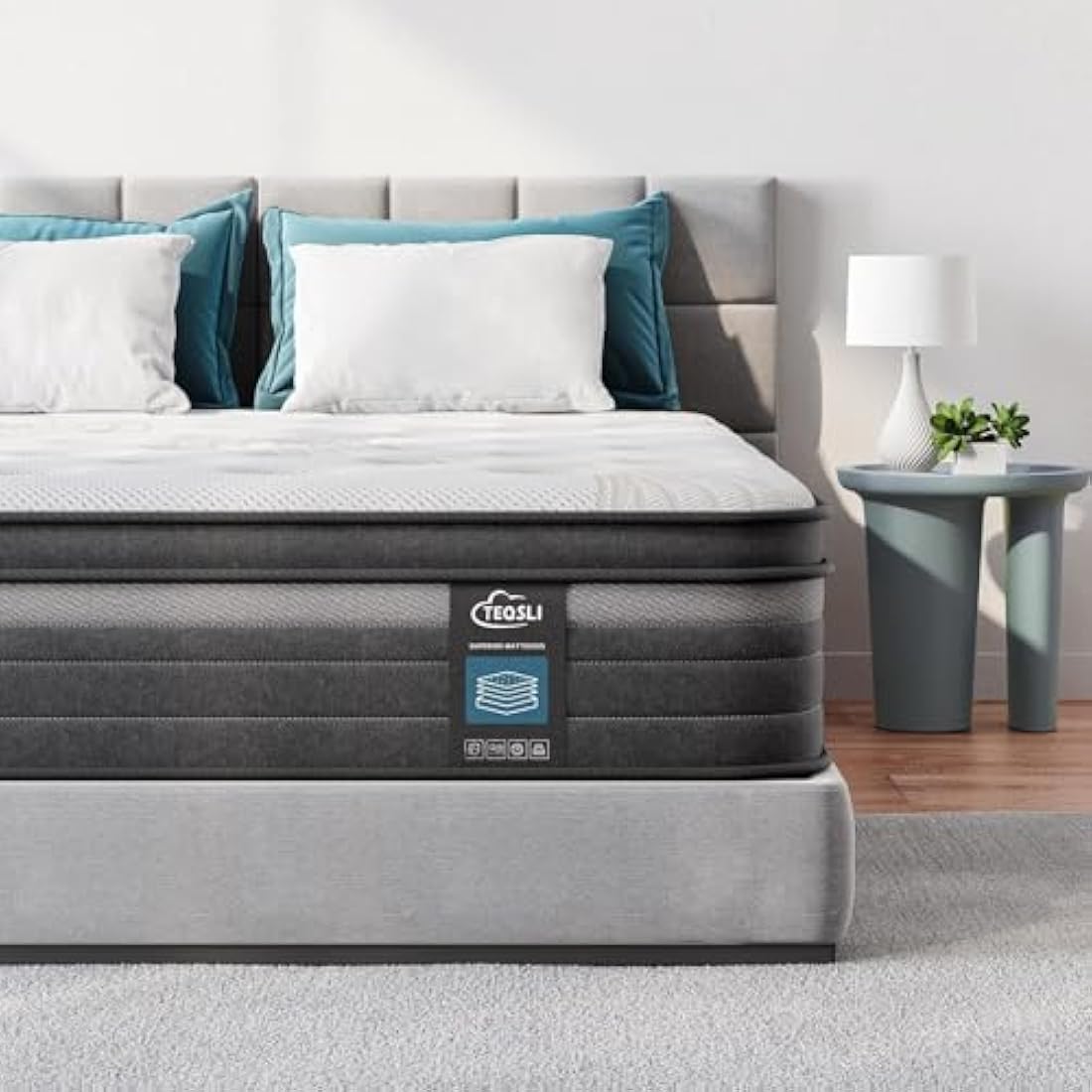 TeQsli Gel Individually Pocket Sprung Single Mattress 3FT with Breathable Soft Fabric, 10 Inch Hybrid Mattress Single for Pressure & Back Pain Relief, Medium Firm Mattress in a Box-90x190x25cm