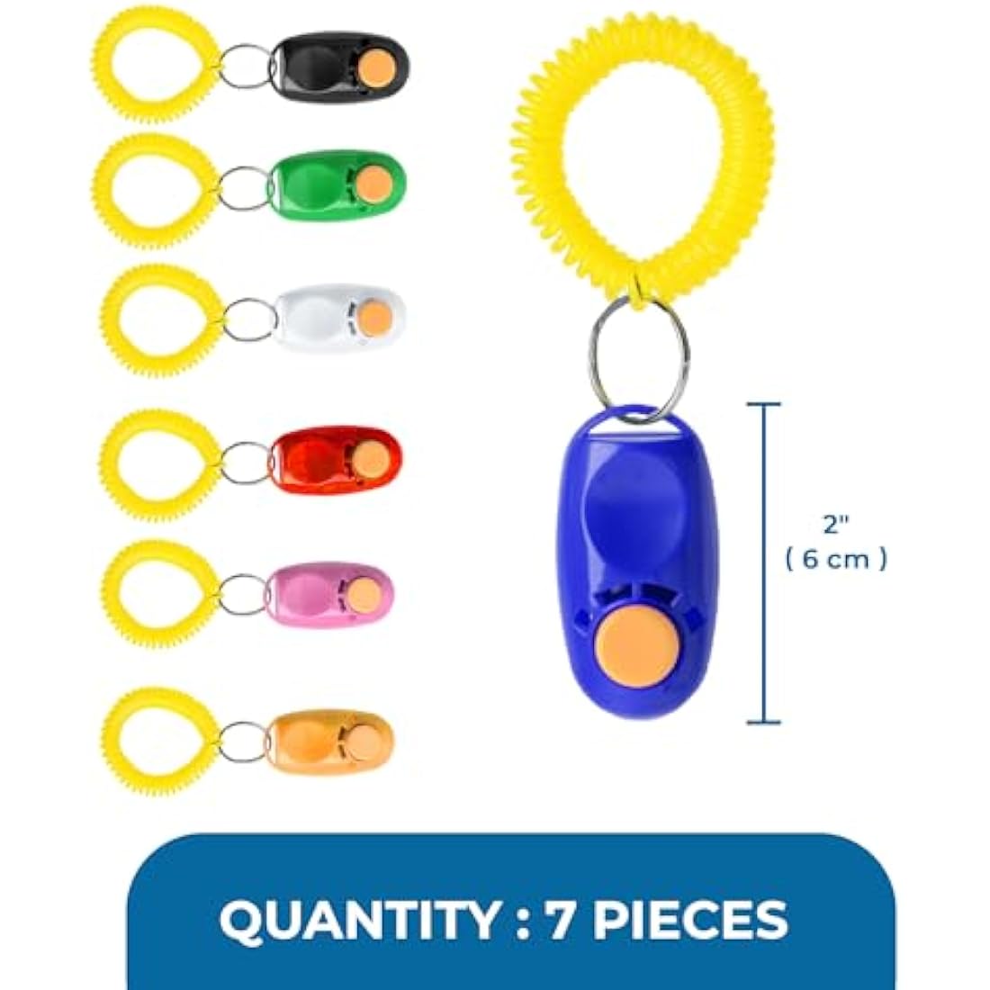 SunGrow Dog Clickers with Wrist Bands, 2 Inches, Colorful and Practical Set of Simple, Convenient and Effective Training Tools for Puppy or Cat, 7 Pack