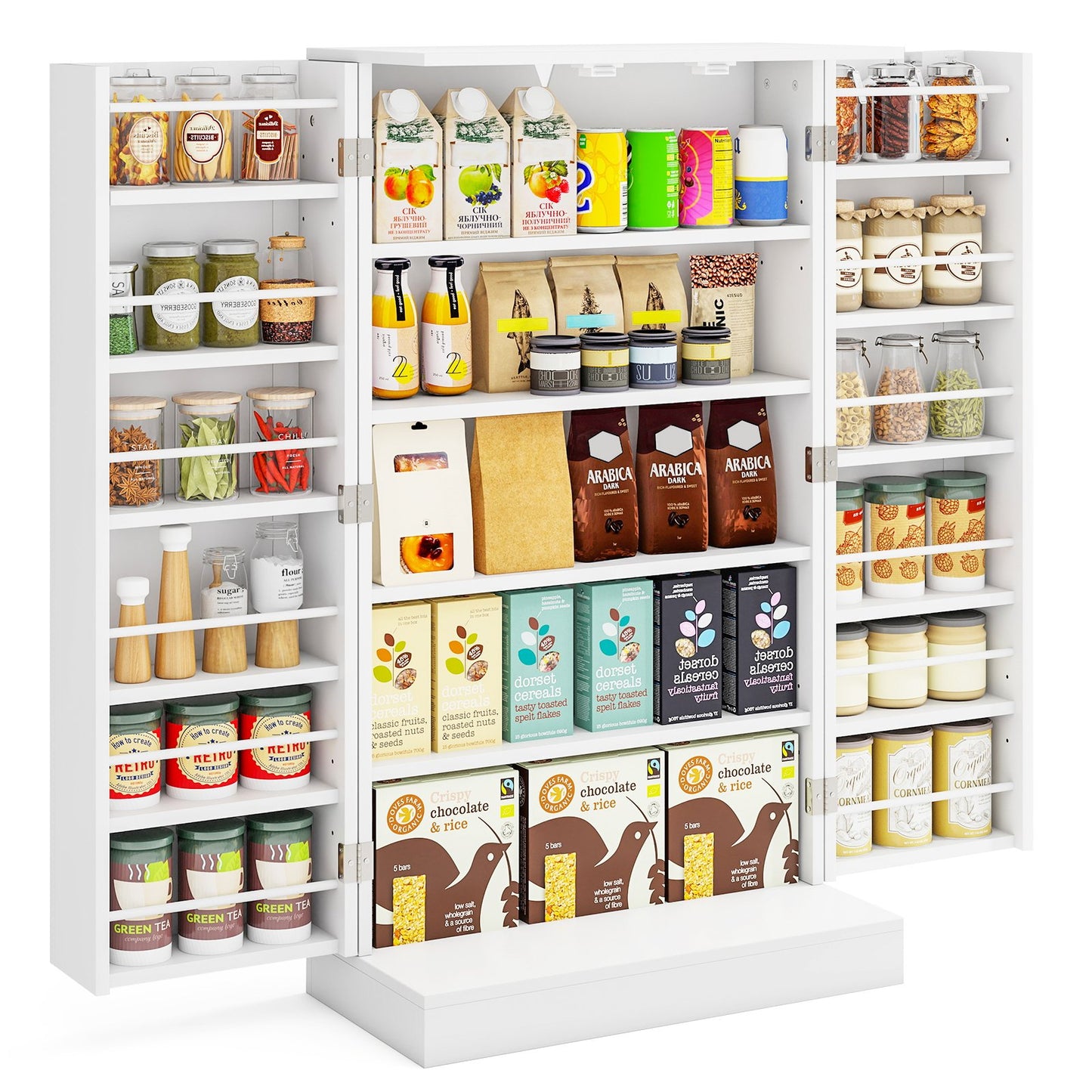41 Inch Tall Kitchen Pantry Storage Cabinet with Doors and Adjustable Shelves-White
