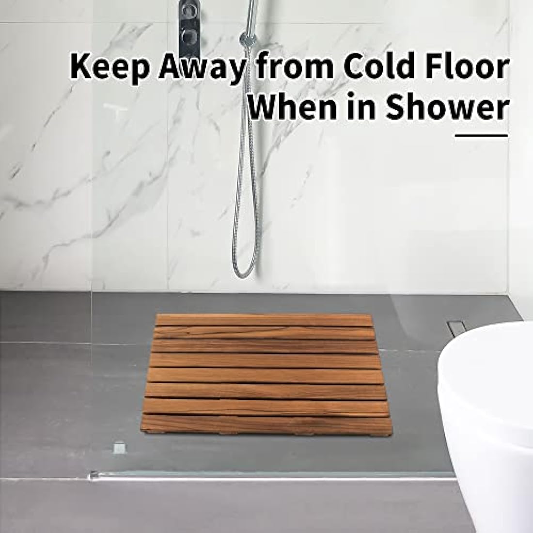 VaeFae Teak Shower Mat, Non-Slip Bath Mat, Luxury Spa Mat, Wooden Mat for Bathtub, 66 x 43.2 cm