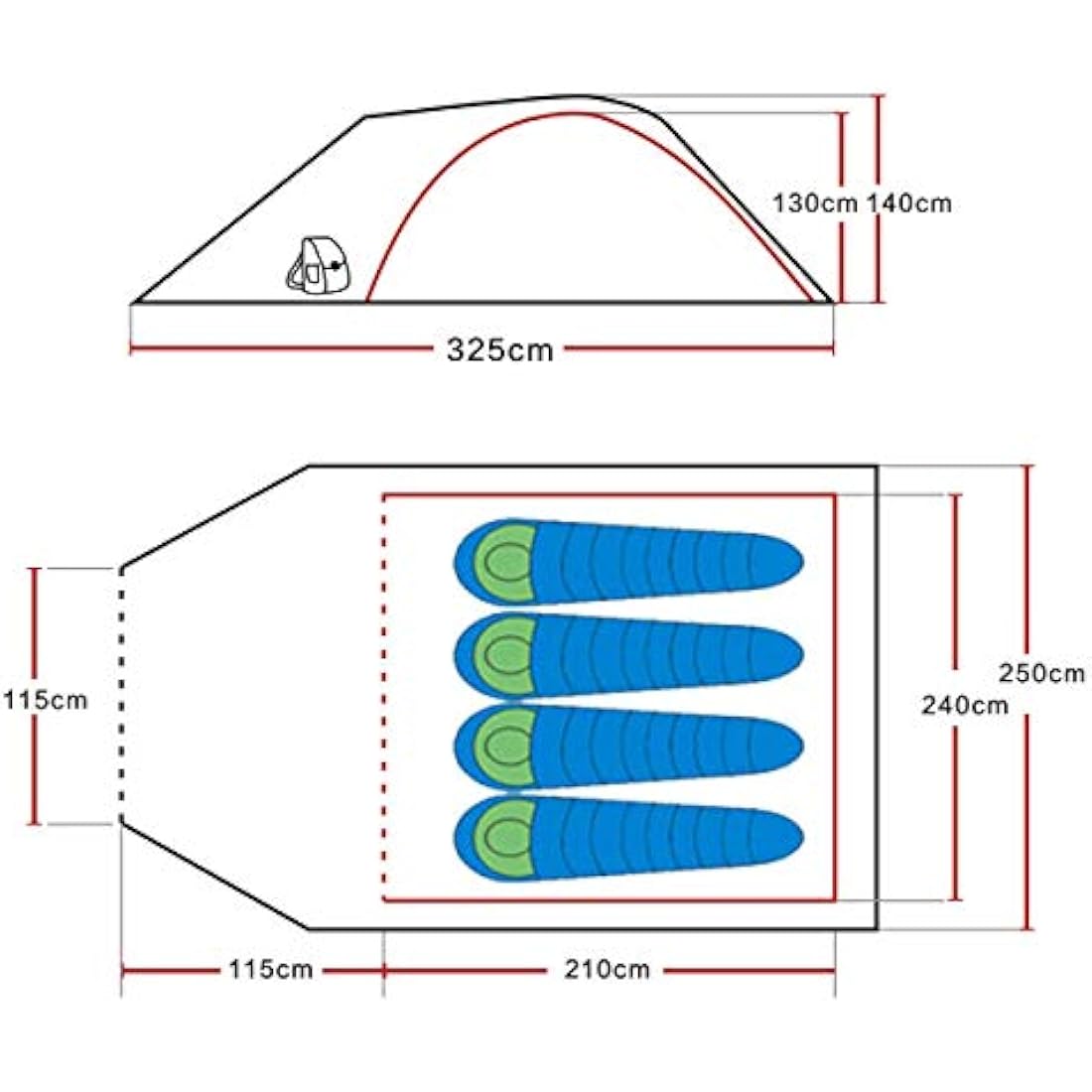 SAFACUS 3-4 Person Dome Camping Tent, Double layer, Full Waterproof Holiday Family 3 to 4 Man Tent, Easy to Set Up for Outdoors Hiking Fishing Traveling Beach Vacation