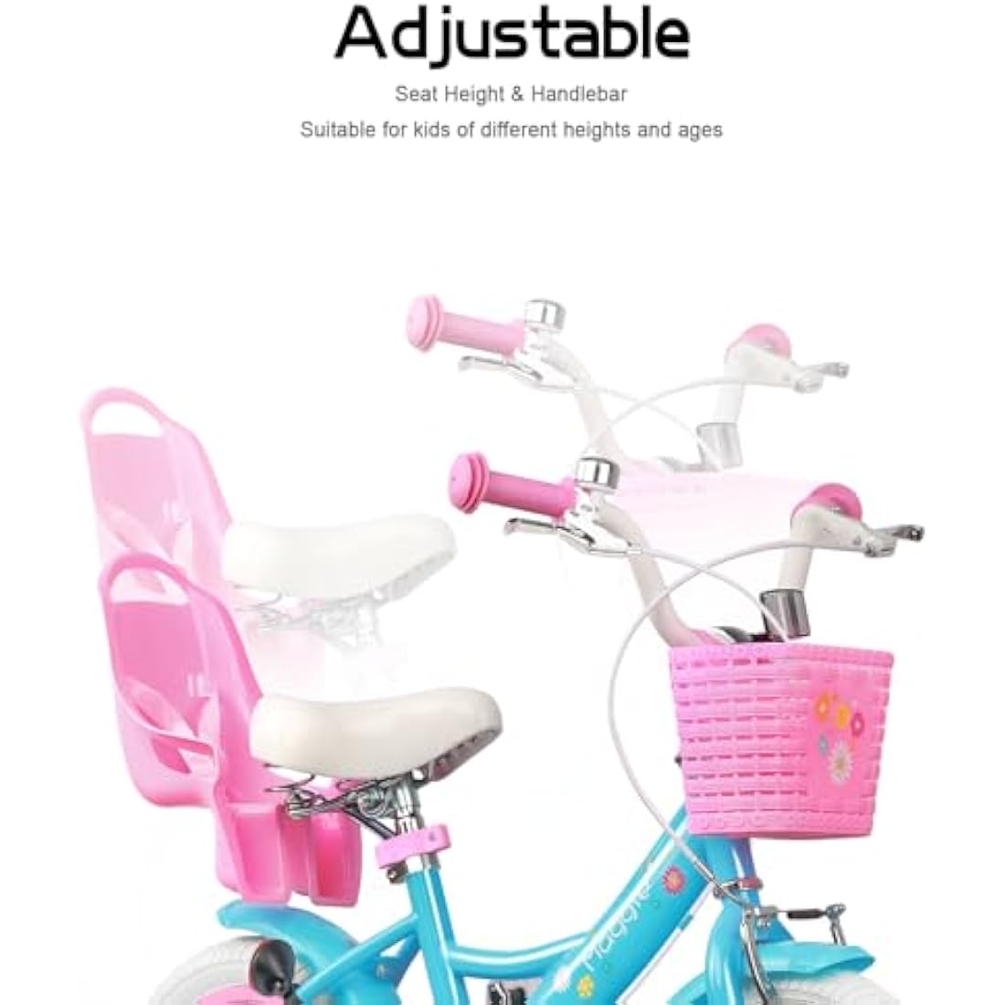 Glerc Maggie 12 Inch Kids Bike for 2-13 Years Old, Girls Bicycle with Doll-Seat & Basket & Stabilisers & Kickstand, Multiple Colors