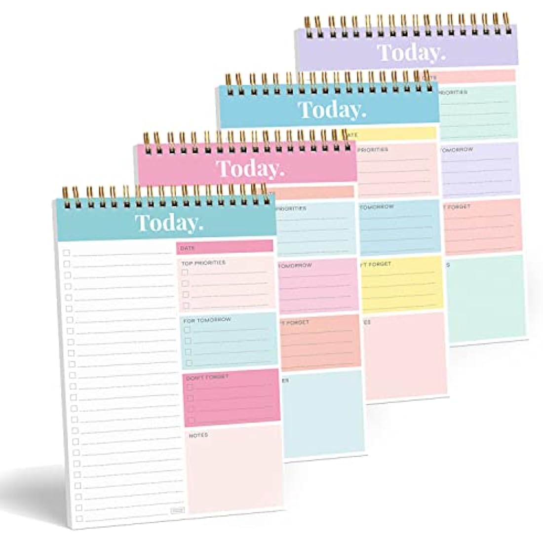 S&O Daily Planner Notepad for Productivity - 52 Page Office To Do List - Undated Coiled Note paper Organizer - Spiral Desk Notebook Perfect for Setting Goals, Task Planning and Organisation - Set of 4