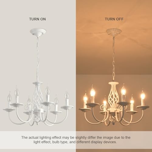 JIINOO French Country Chandeliers, 6 Light Vintage White Chandeliers Ceiling Light, Rustic Pendant Chandelier, Height Adjustable Farmhouse Pendant Light Fixture for Kitchen Dining Room Living Room