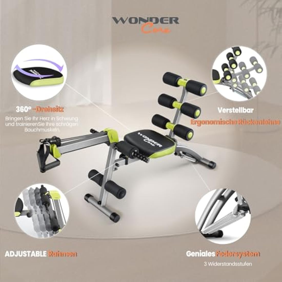 Wonder Core 2 - 12 in 1 Exercise Machine - Built in Twisting Seat and Rower for At Home Gym Workouts - Core Strength Training - Tone Tighten and Sculpt Abs - Grey