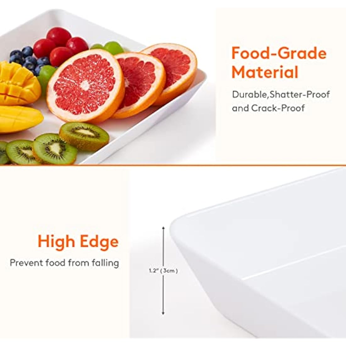 Lifewit Serving Tray Plastic for Party Supplies, 14.95" x 9.45" Platters for Serving Food, 6 pcs White Reusable Tray for Veggie, Snack, Fruit, Cookies, Desserts in Kitchen/Pantry Organization