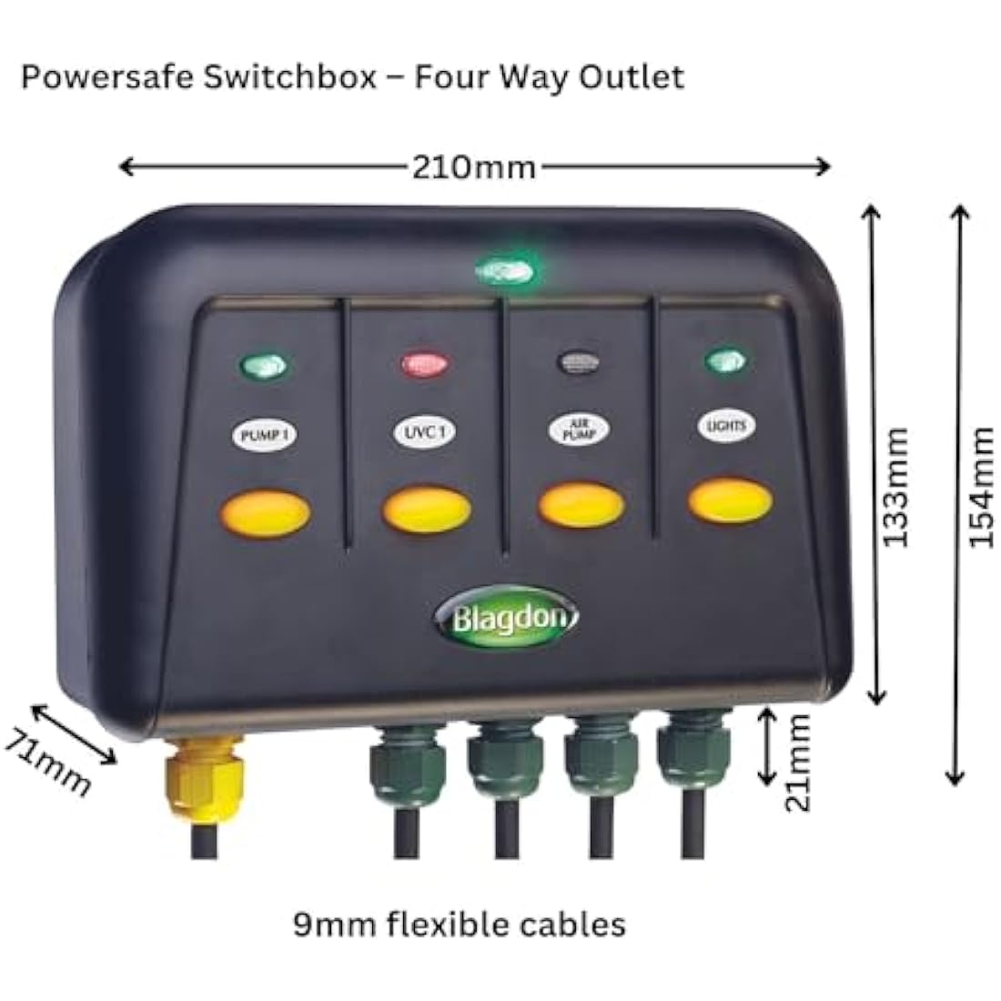 Blagdon 1040228 Powersafe Garden & Pond Safe Weatherproof Electrical Switch Box, 4 Outlet, Black