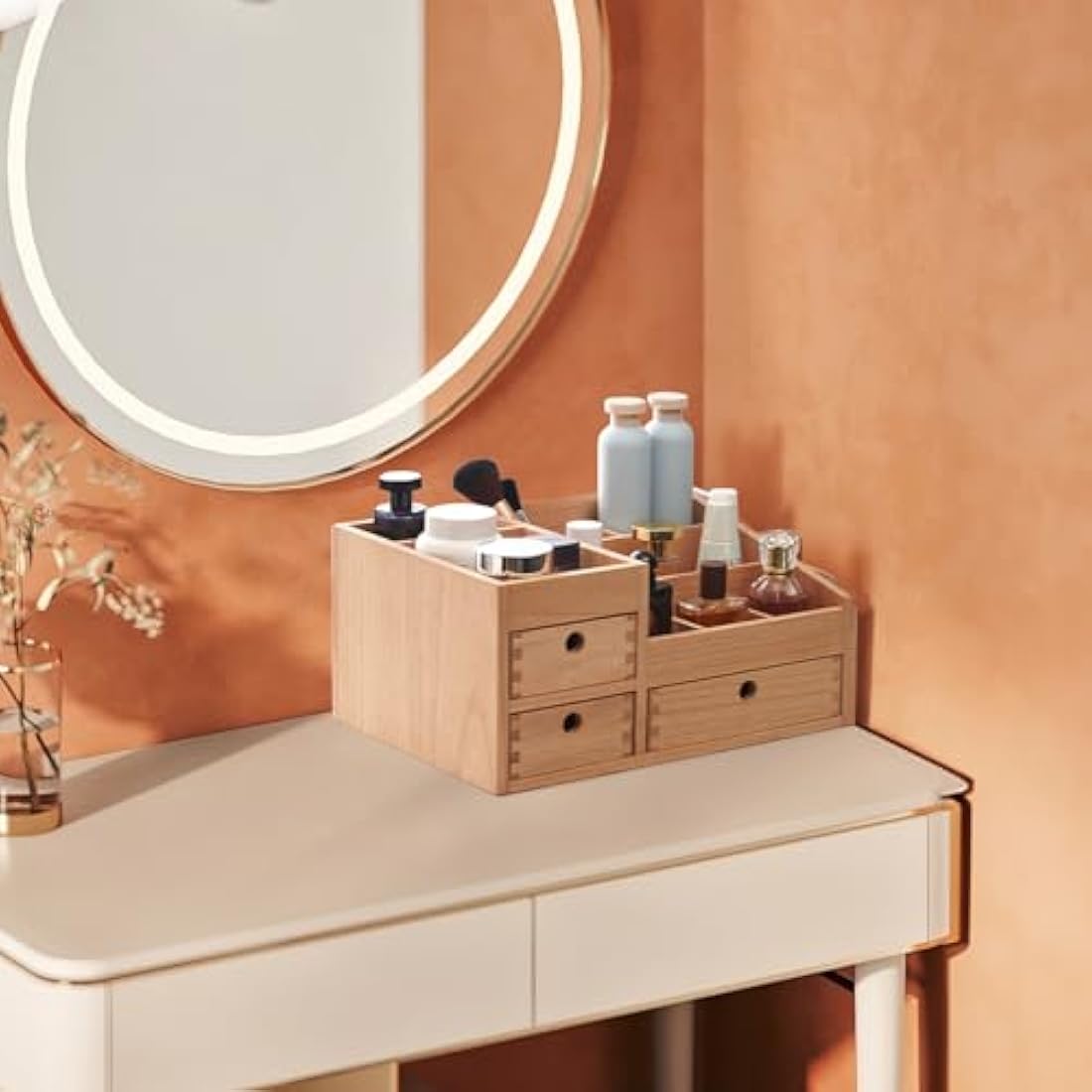 KIRIGEN Makeup Organizer Storage Drawers Wood Cosmetic Organisers for Lipsticks, Jewelry, Nail Care Skincare Storage Box for Dresser & Desktop Large Capacity (HZG-NA)