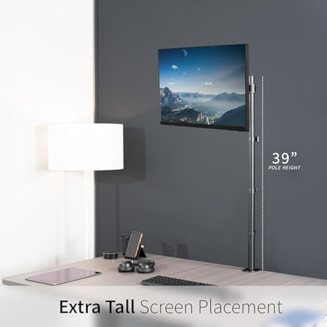 VIVO Extra Tall Single Monitor Desk Mount Stand 39 inch Pole. Features Full Adjustability - Tilt and Articulation, Holds 13 to 32 inch Screens up to 22 lbs with VESA Mounting, Black, STAND-V011