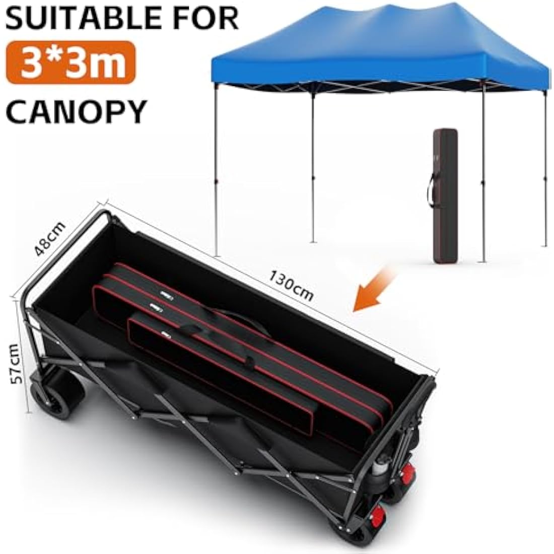 Folding Camping Trolley - Festival Trolley on Wheels Morpilot Portable Foldable Wagon 330lbs Beach Heavy-Duty Cart Picnic Transporter for Outdoor Shopping Sports Fishing Garden