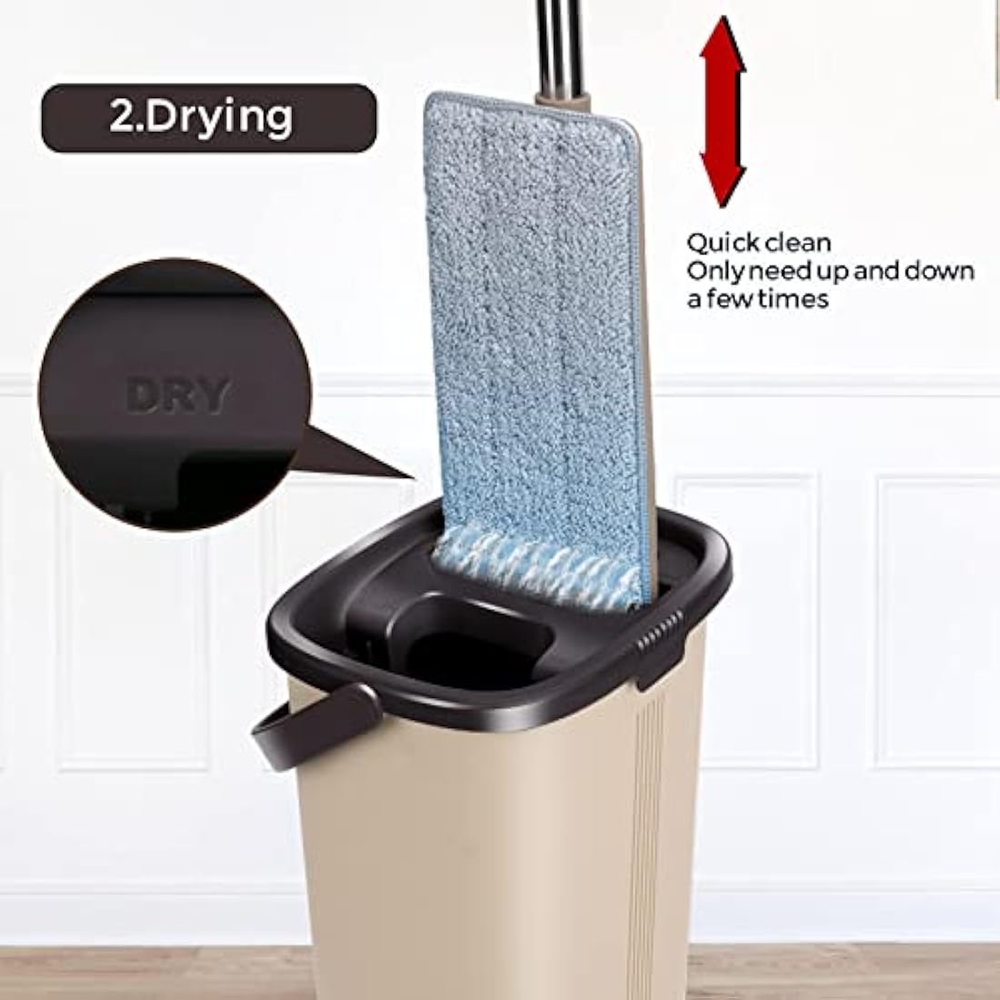 Masthome Mop and Buckets Sets, Flat Mop and Bucket Set, Microfibre Squeeze Mops for Cleaning Floors with 6pc Reusable Pads for Wet & Dry Use, Floor Mops for Cleaning Hardwood Laminate Tile Floors