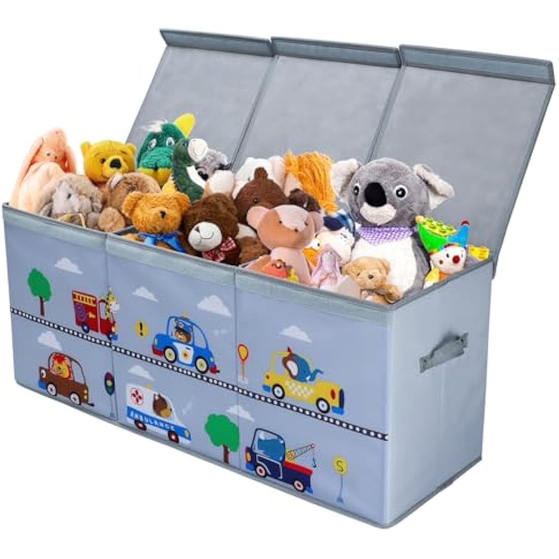 Decalsweet Extra Large Kids Toy Storage Box with Lid,Foldable Oxford Toy Storage Organizer Box for Boys-96×32×40cm-Toy Chest with Handles for Bedroom Nursery,Animal Car