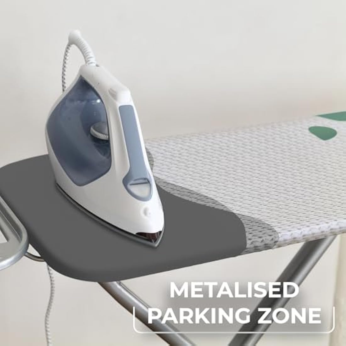 Vileda Park and Go Ironing Board Cover with Heat Resistant Parking Zone - Universal Size 30-45cm wide by 110-130cm long - Mint Grey