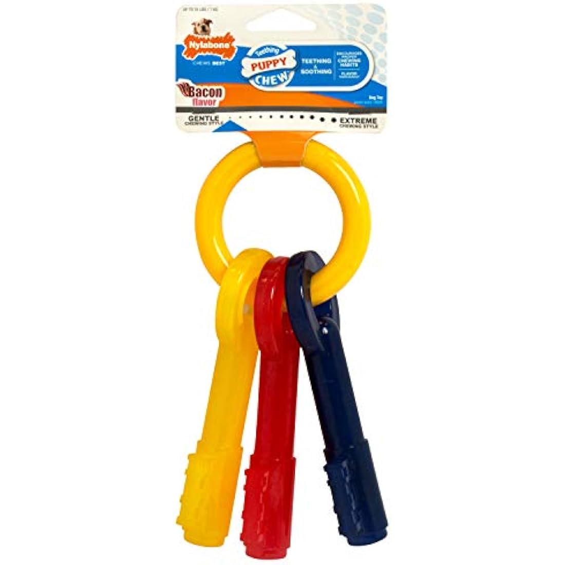 Nylabone Gentle Puppy Dog Teething Chew Toy Keys, Bacon Flavour, Extra Small, for Puppies Up to 7 kg