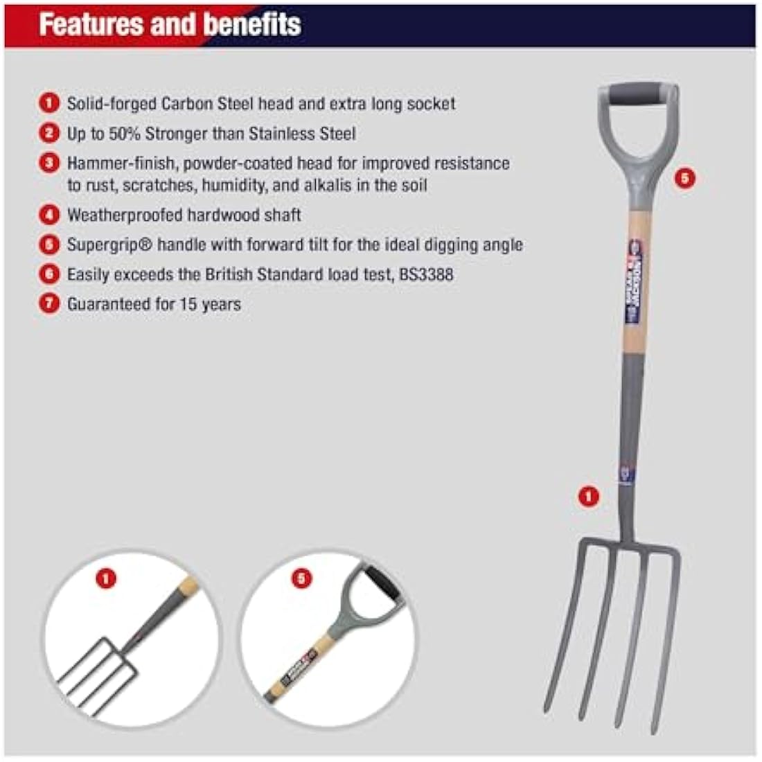 Spear & Jackson 1680NB Neverbend Carbon Digging Fork, 99.5 x 20.5 x 10 cm
