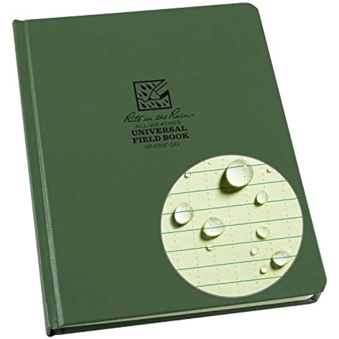 Rite in the Rain Weatherproof Hard Cover Notebook, 6.75" x 8.75", Green Cover, Universal Pattern (No. 970F-LG)