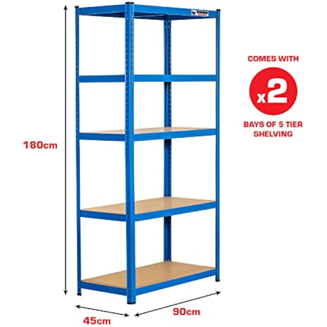 Rhino Racking - 2 Bays - 5 Tier Heavy-Duty Industrial Storage Shelves - Blue - 180x90x45cm